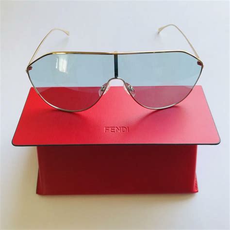 fendi 146mm stripe lens shield sunglasses|Fendi Blue 146mm Stripe Lens Shield Sunglasses. Worn Once.